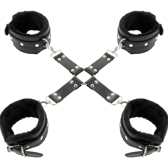 DARKNESS - MENOTTES EN CUIR POUR PIEDS ET MAINS NOIR